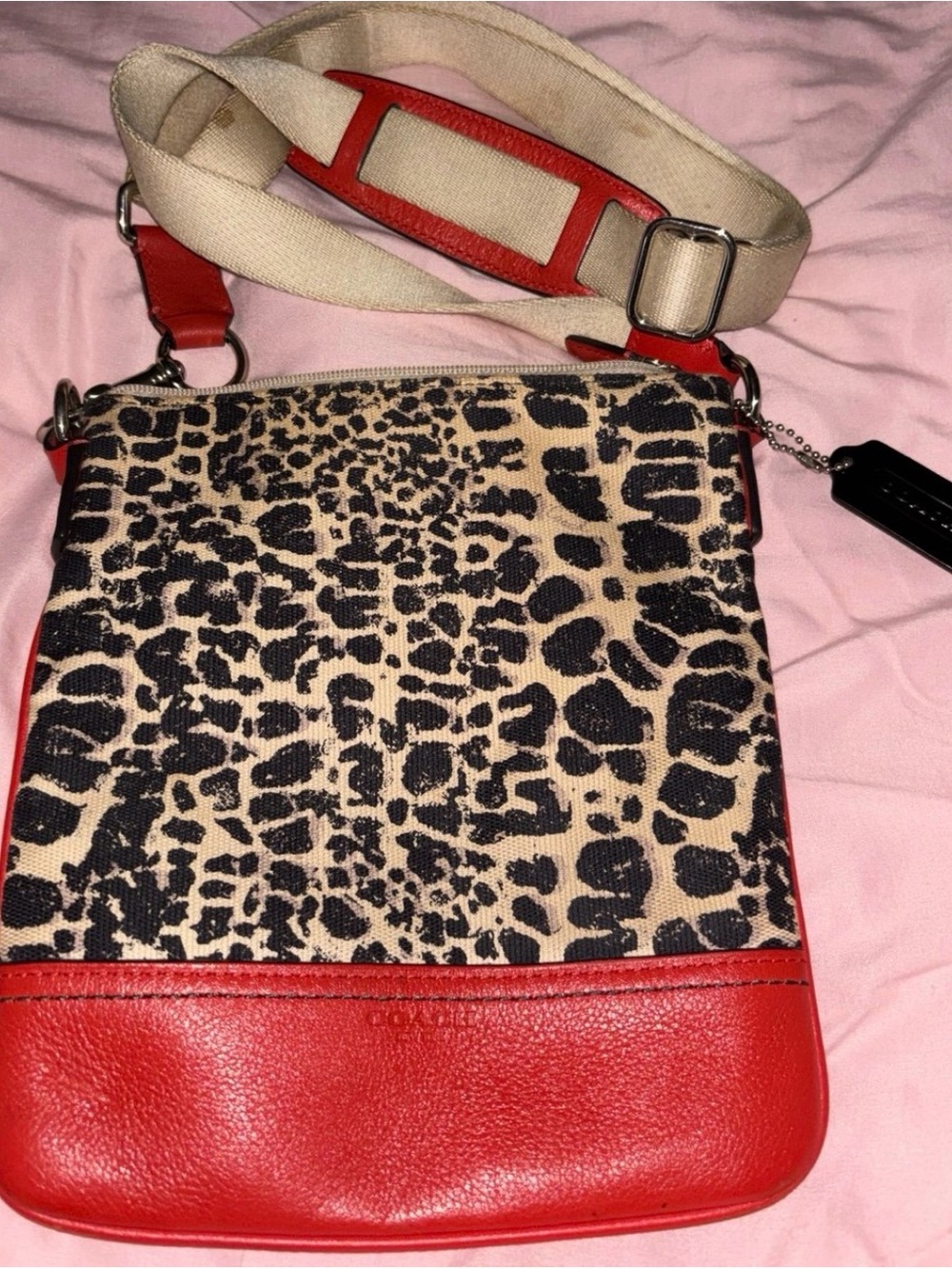 Coach Red and Black Leopard Print Crossbody Bag